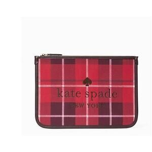 Kate Spade ella plaid large zip pouch New